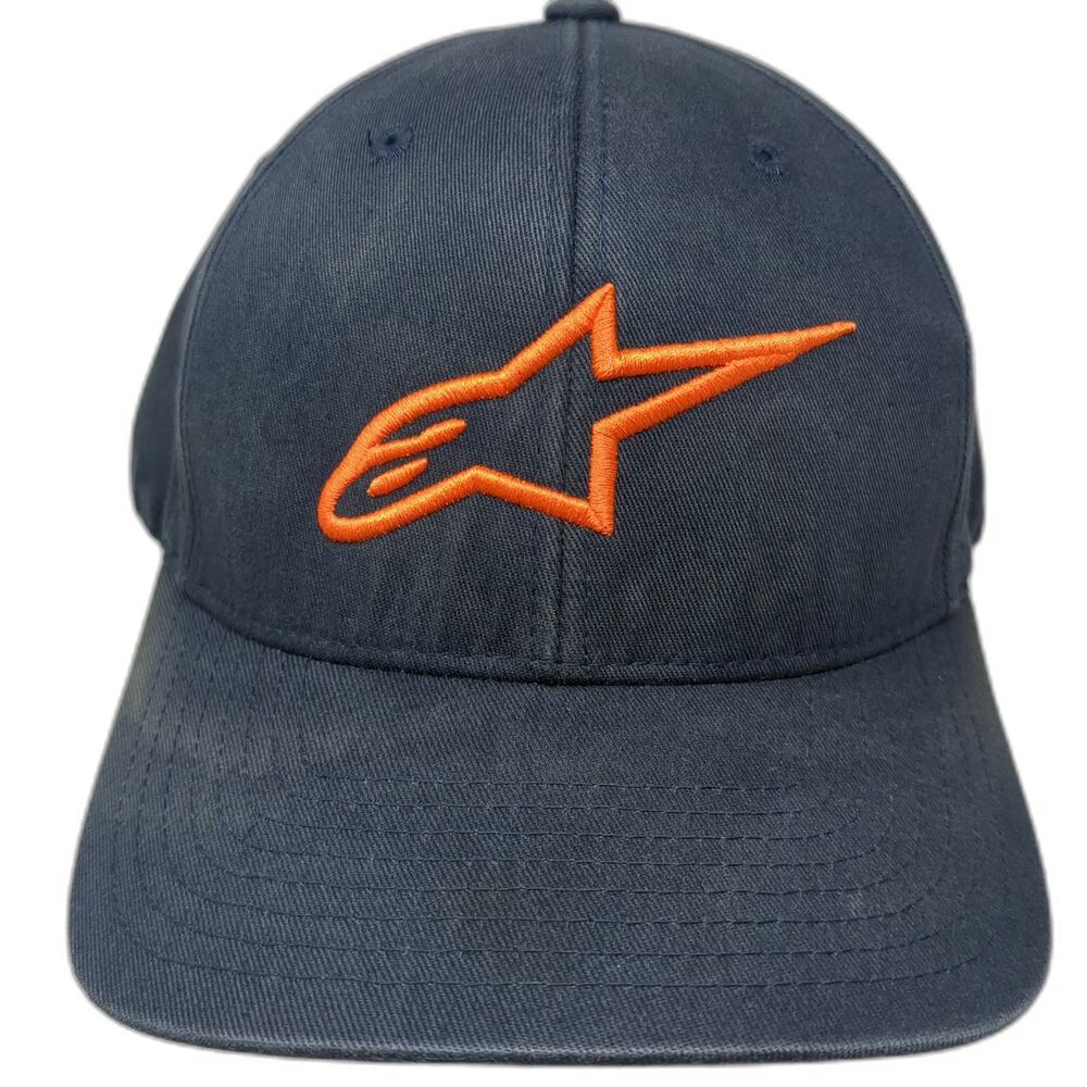 Alpinestars Baseball Cap Blue XL Orange Logo Flexfit Hat Cotton Spandex Moto
